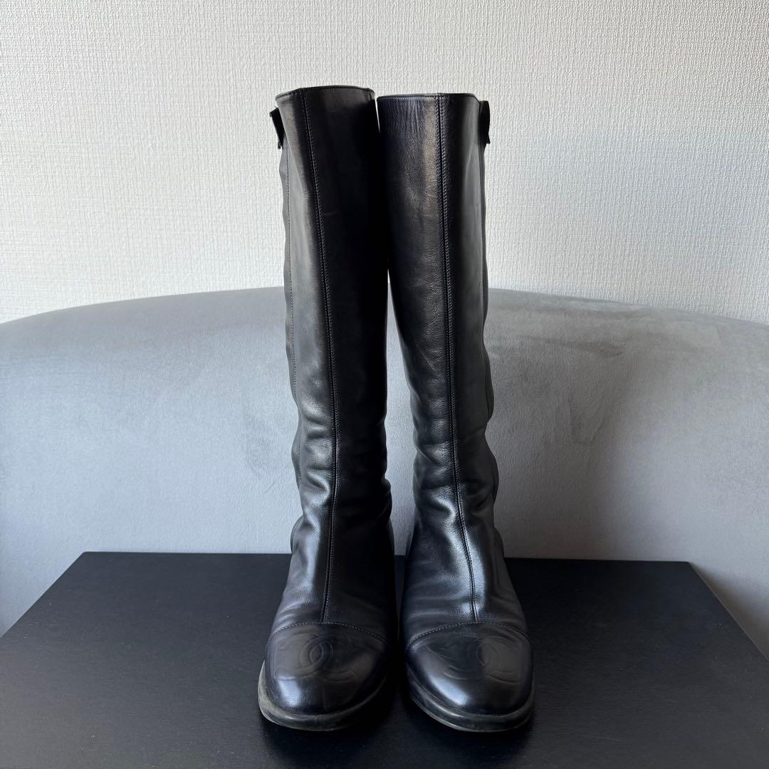 シャネル ロングブーツ ブラック ココマーク レザー 36 23cm
