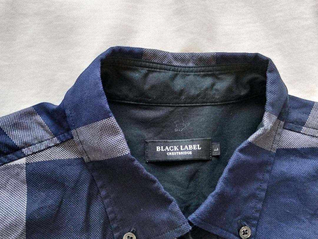 美品　ブラックレーベル クレストブリッジ　好配色　ボタンダウンシャツ　紺　L