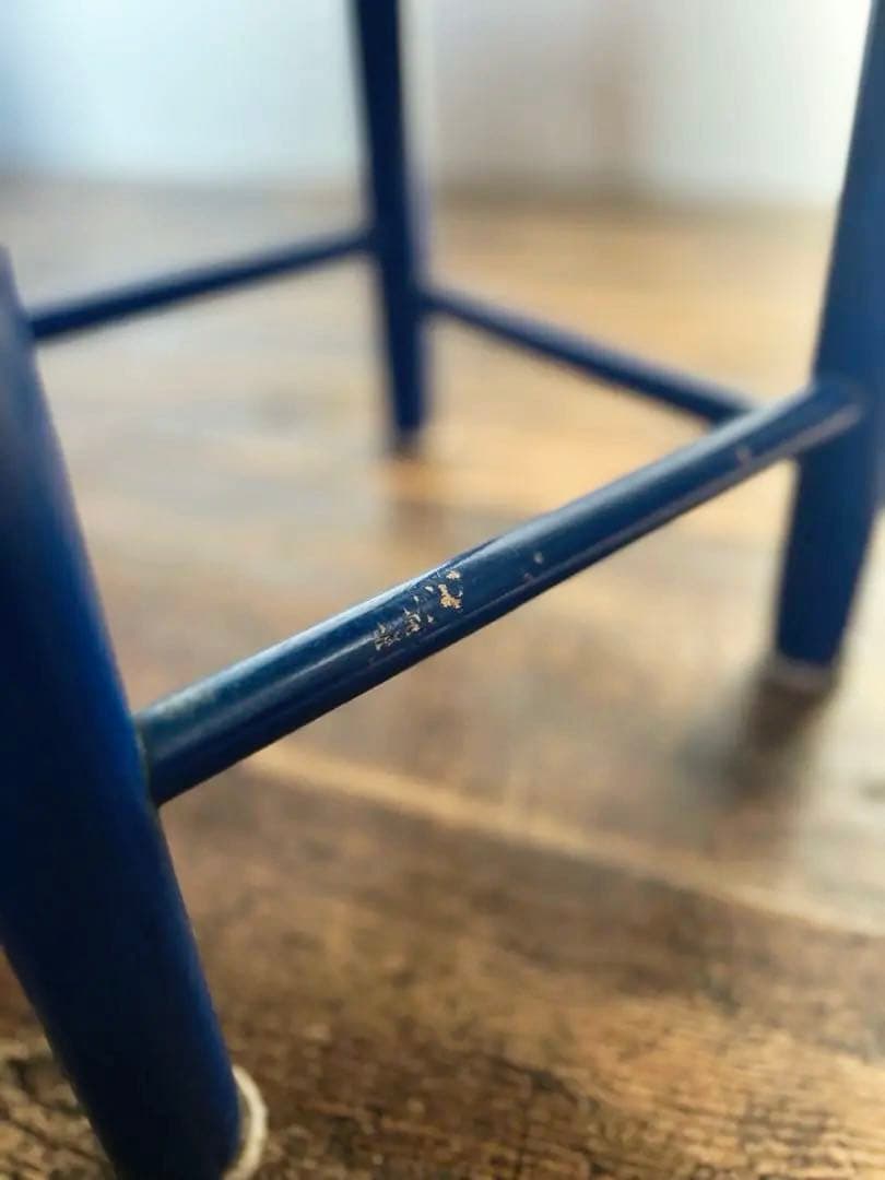 昭和40年代 青い木製スツール 無垢材 丸椅子 レトロ 学校家具