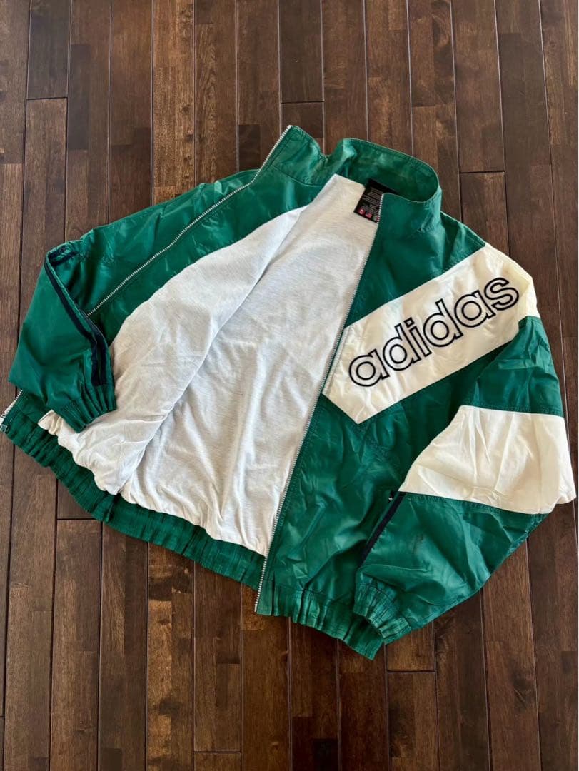 アディダス/入手困難 90s 国旗刺繍タグ ナイロン セットアップ 緑×白 L