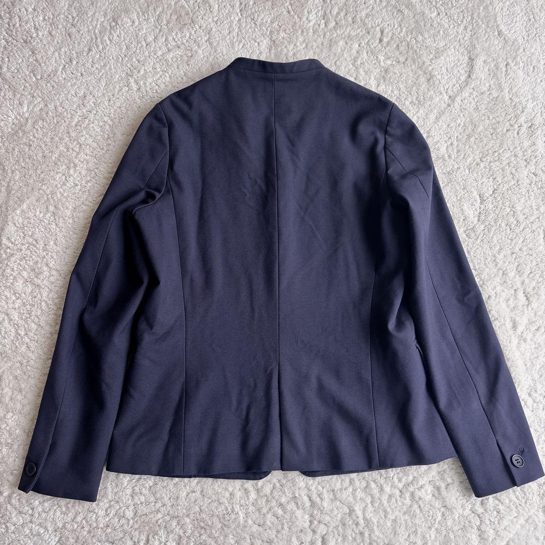 プラステ ノーカラーパンツスーツ ブラッシュドバック S/XS ネイビー