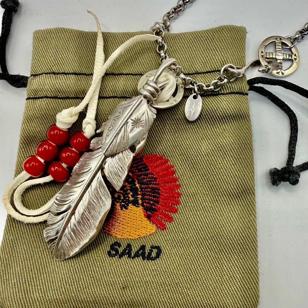 美品　SAAD 特大上銀ビッグフェザー80mm ネックレスセット