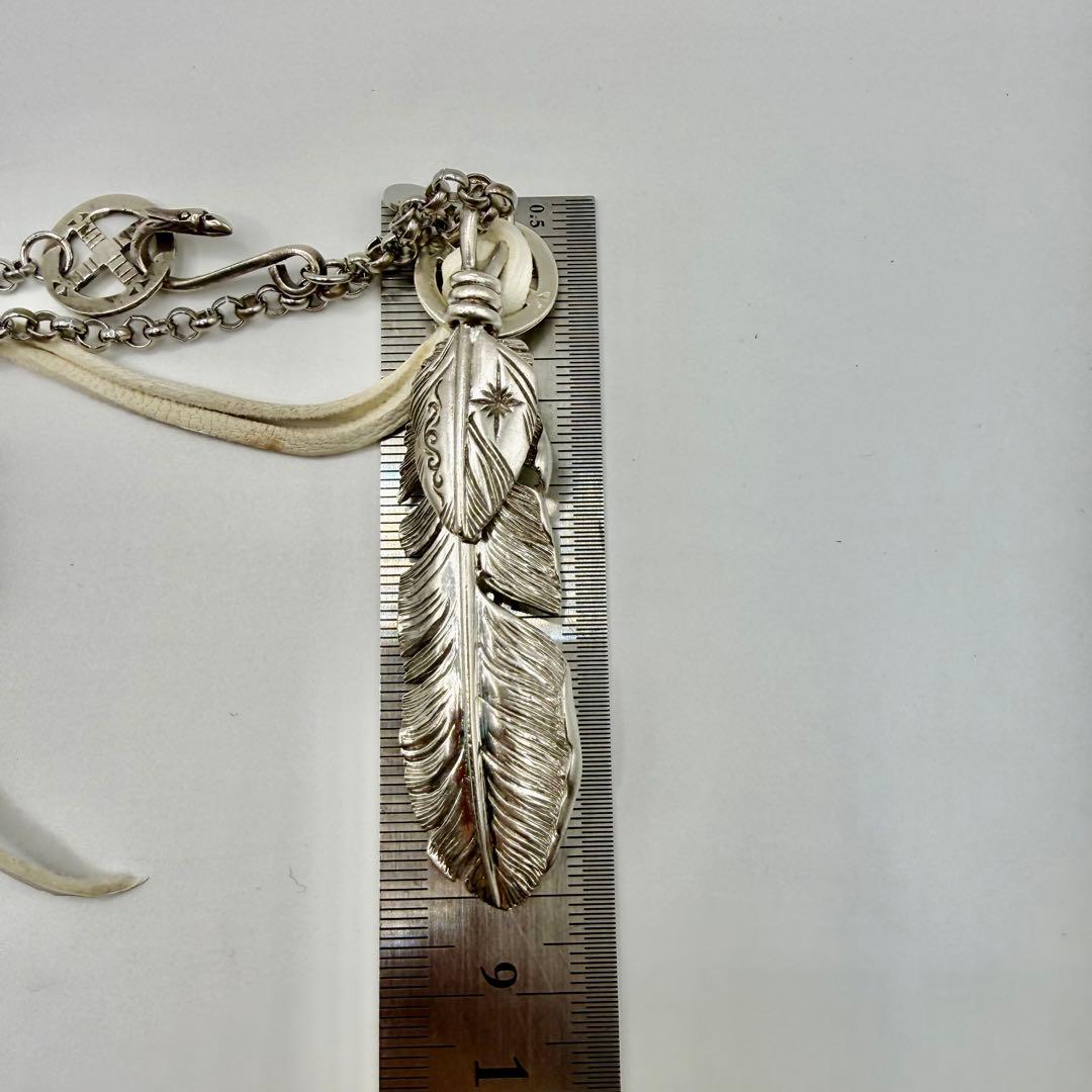 美品　SAAD 特大上銀ビッグフェザー80mm ネックレスセット