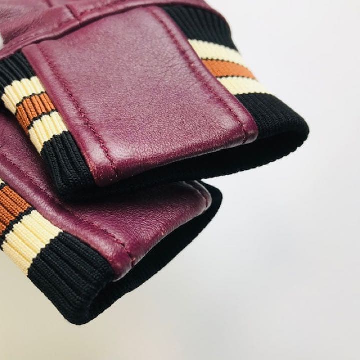 美品★COACH・ニットリブ切替 恐竜ワッペン付 レザージャケット(2)