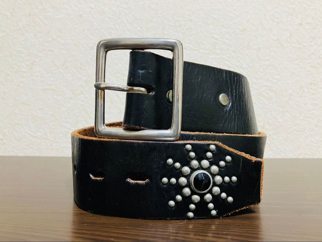 HTC レザーベルト　スタッズベルト　エンドオンリー　ブラック