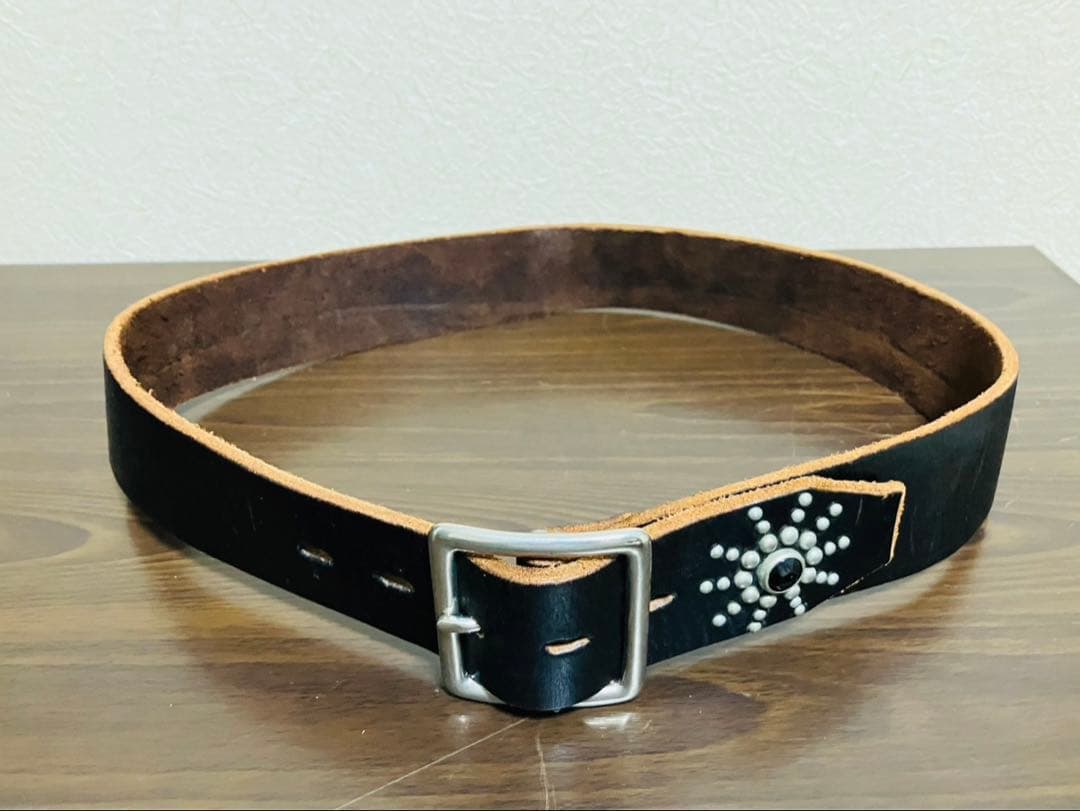 HTC レザーベルト　スタッズベルト　エンドオンリー　ブラック