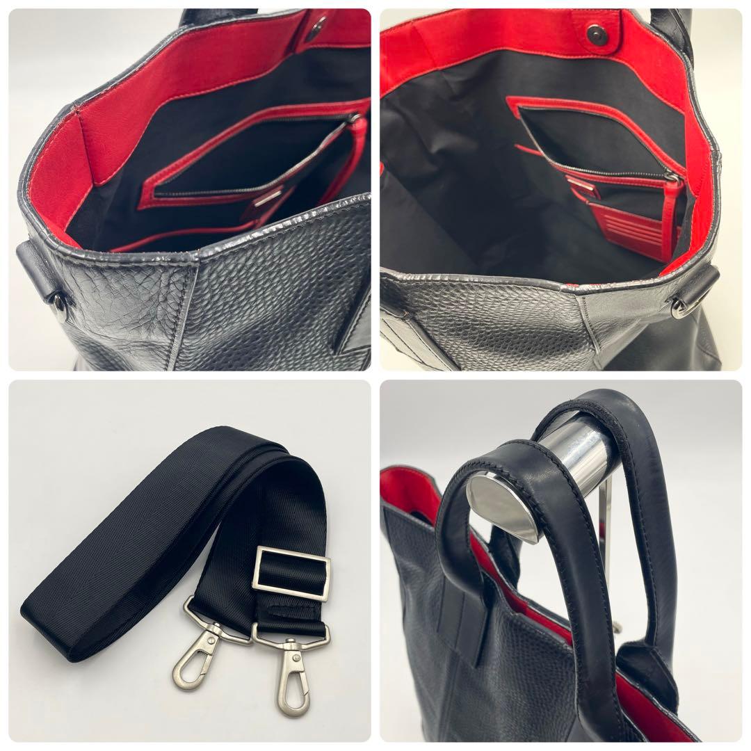クリスチャンルブタン レザー トートバッグ 2way ショルダー ブラック大容量