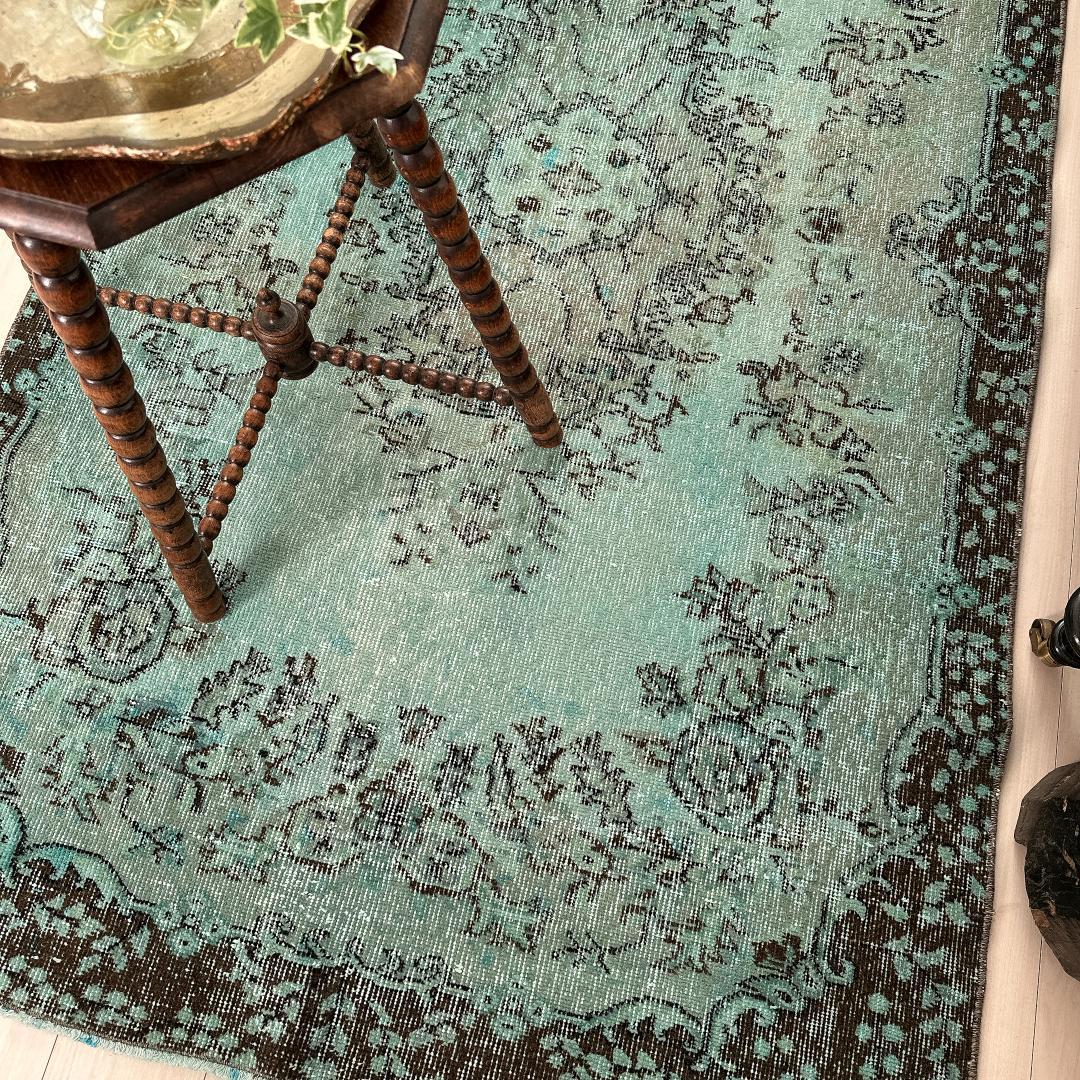トルコ ヴィンテージラグ A105 定番柄 ターコイズブルー オーバーダイ