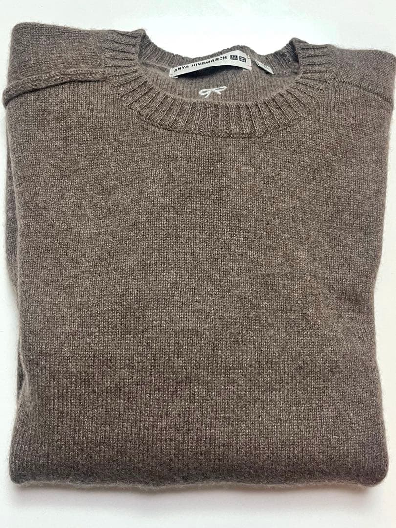 ユニクロ アニヤハインドマーチ XXL ブラウン カシミヤクルーネックセーター