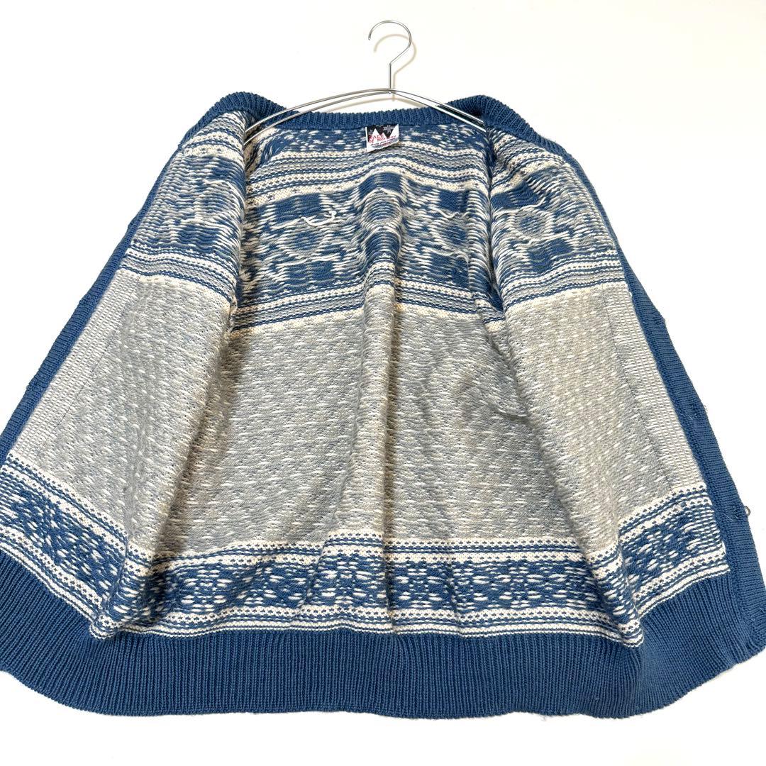 【ダーレ オブ ノルウェイ】ノルディックカーディガン（XL）ブルー　シルバー金具