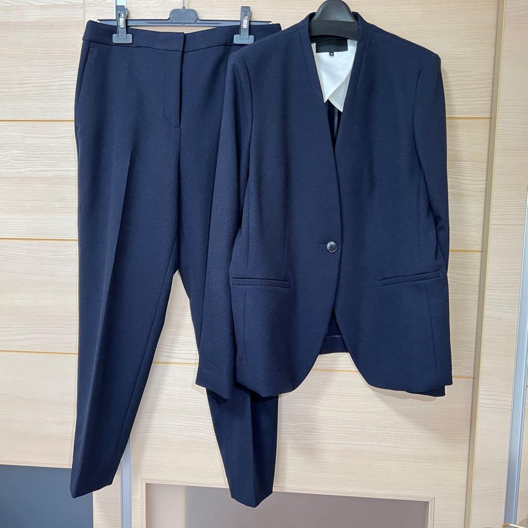 【美品】ICB★パンツスーツ ネイビー 濃紺 秋冬 ビジネス 仕事 LL 洗える
