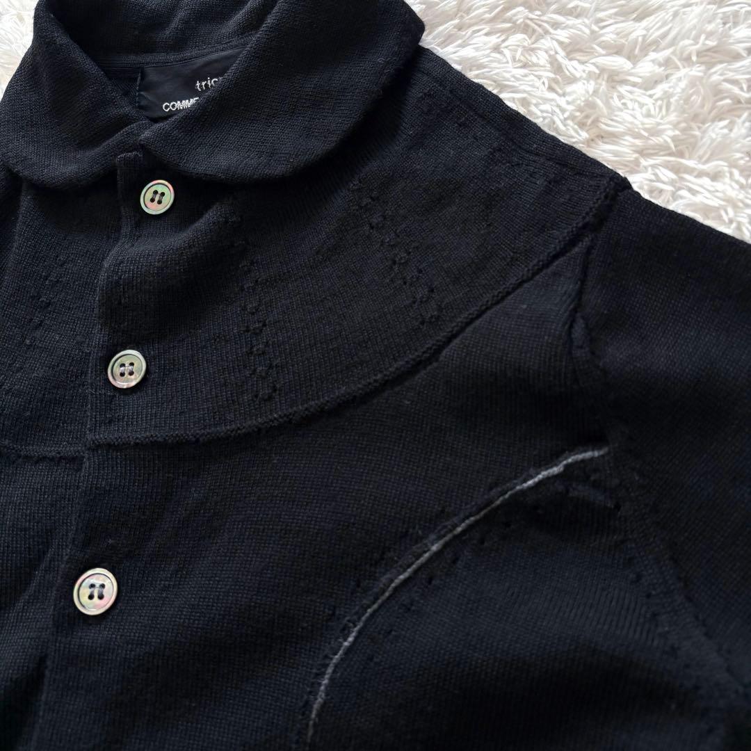 トリココムデギャルソン 丸襟 ステッチ ニットカーディガン 黒 AD2010