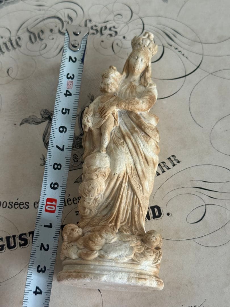 フランスアンティーク　小さなイエスキリスト&聖母マリア像 彫刻 全長14cm