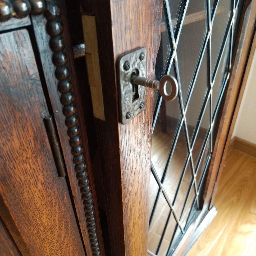 イギリス　アンティーク家具　ビューロー　オーク　本棚　サイドバイサイド