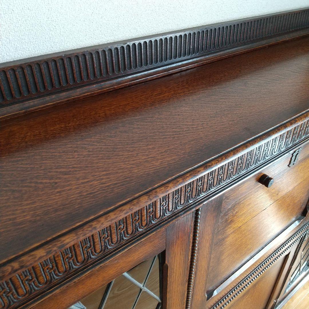 イギリス　アンティーク家具　ビューロー　オーク　本棚　サイドバイサイド