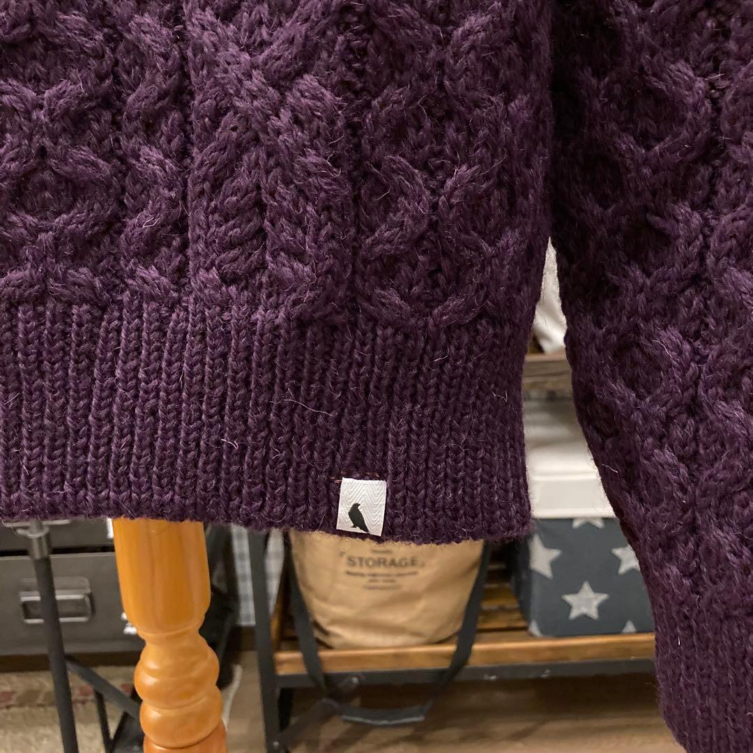 ペレグリン アランケーブルクルーネックニット パープルケーブルニット　イギリス製