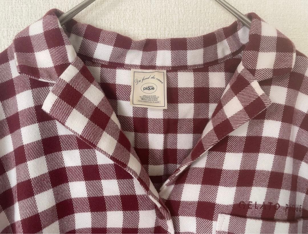 【新品！】ジェラートピケ　ギンガムチェック柄上下長袖パジャマセット　本田翼着用