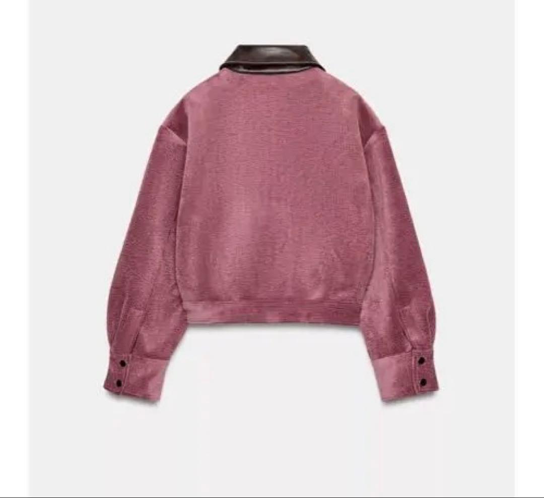 タグ付き新品★ZARAのコーデュロイフェイクレザー襟ジャケット★M★マルサラ色