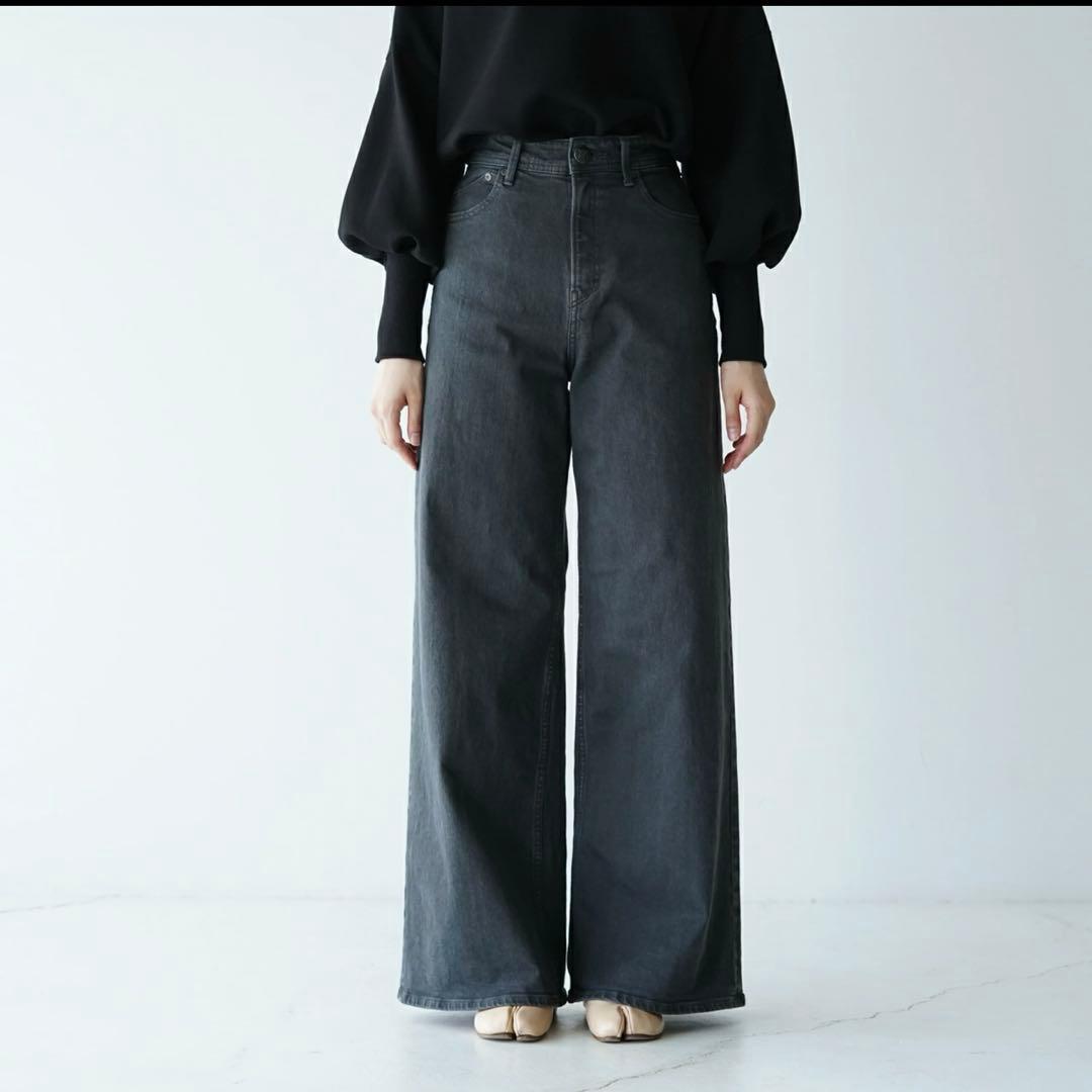 YANUK ヤヌーク ワイド フレア デニム 26 ブラック グレー