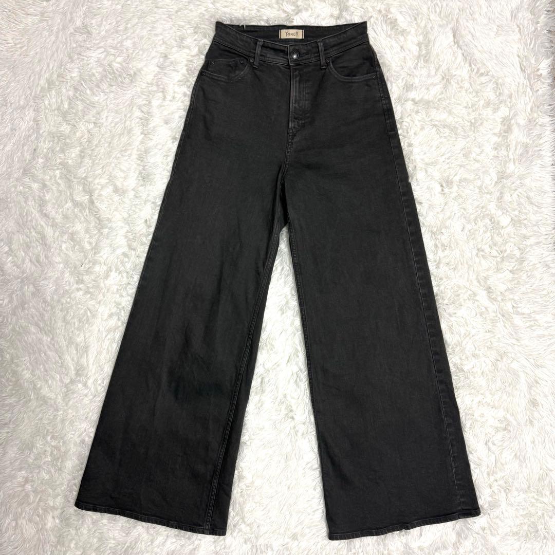 YANUK ヤヌーク ワイド フレア デニム 26 ブラック グレー