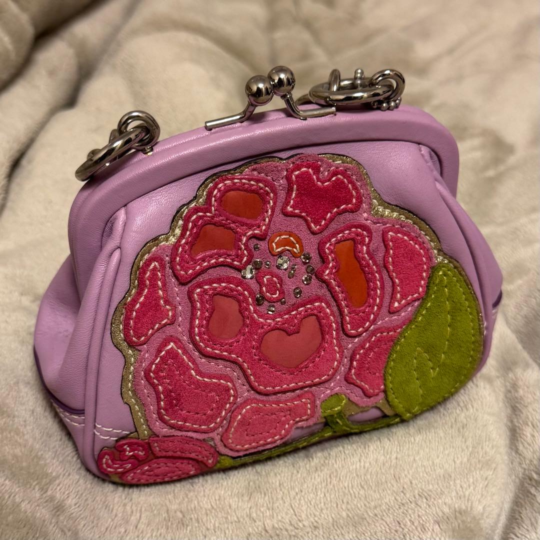 コーチ　花刺繍 ピンク ハンドバッグ