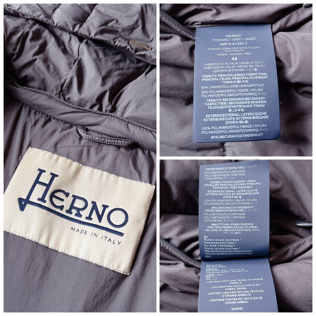 美品★HERNO｜定価21万 ウール 異素材切替 ロングダウン グレー 44