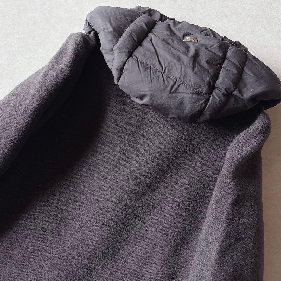 美品★HERNO｜定価21万 ウール 異素材切替 ロングダウン グレー 44