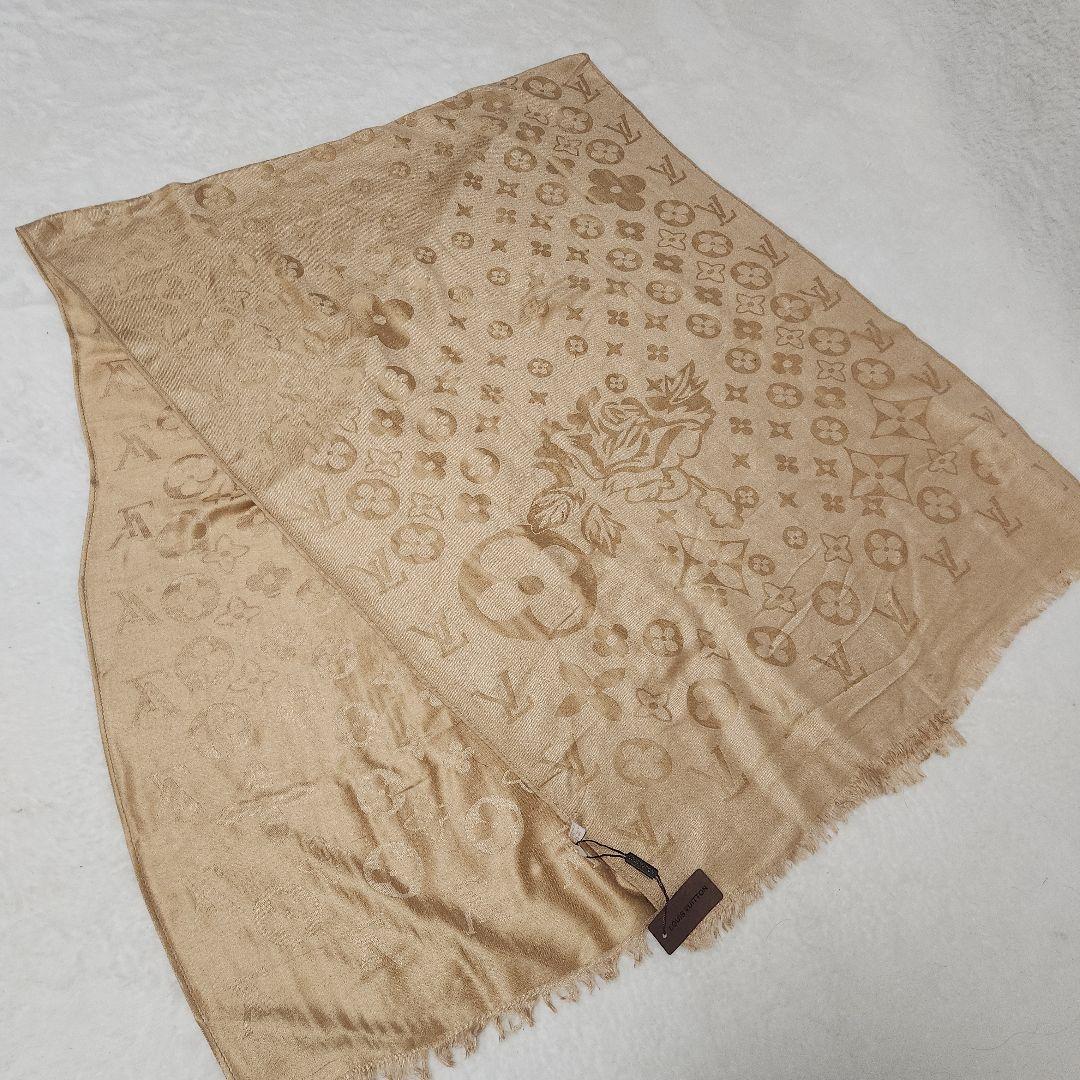 ルイヴィトン　モノグラム　ストール　大判　ウール　シャンパンゴールド