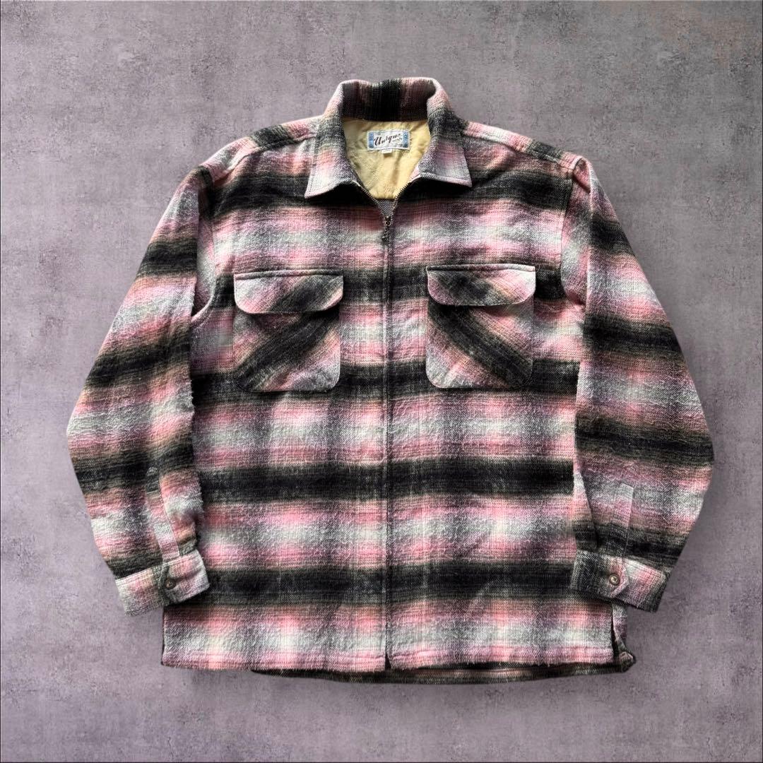 好配色ピンク黒白 WORLD unique オンブレジップネルシャツサイズ　L