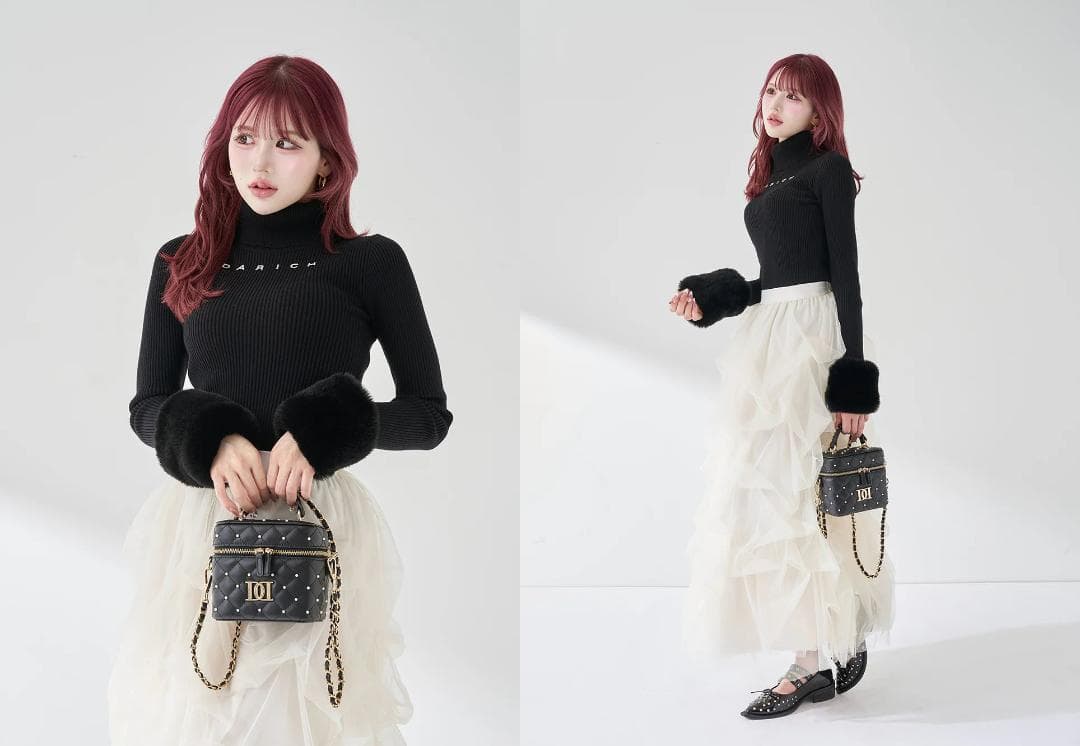 ダーリッチ darich スムースファーリブニットトップス ブラック BLK