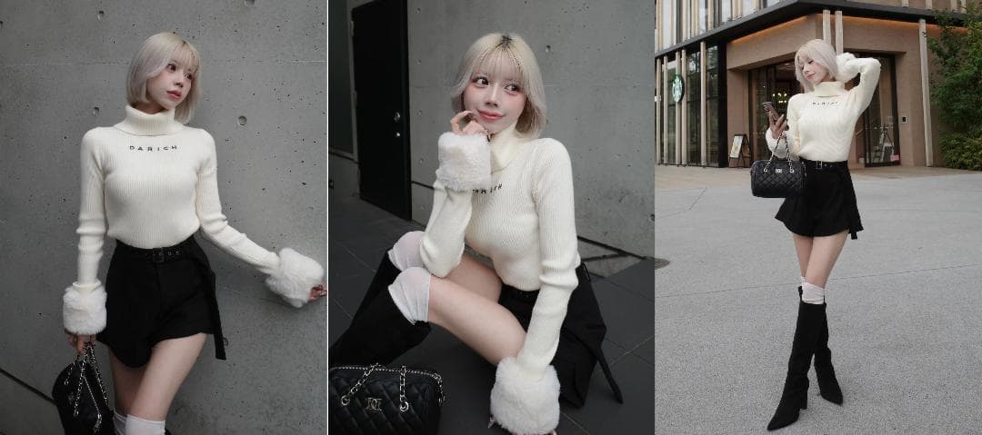 ダーリッチ darich スムースファーリブニットトップス ブラック BLK