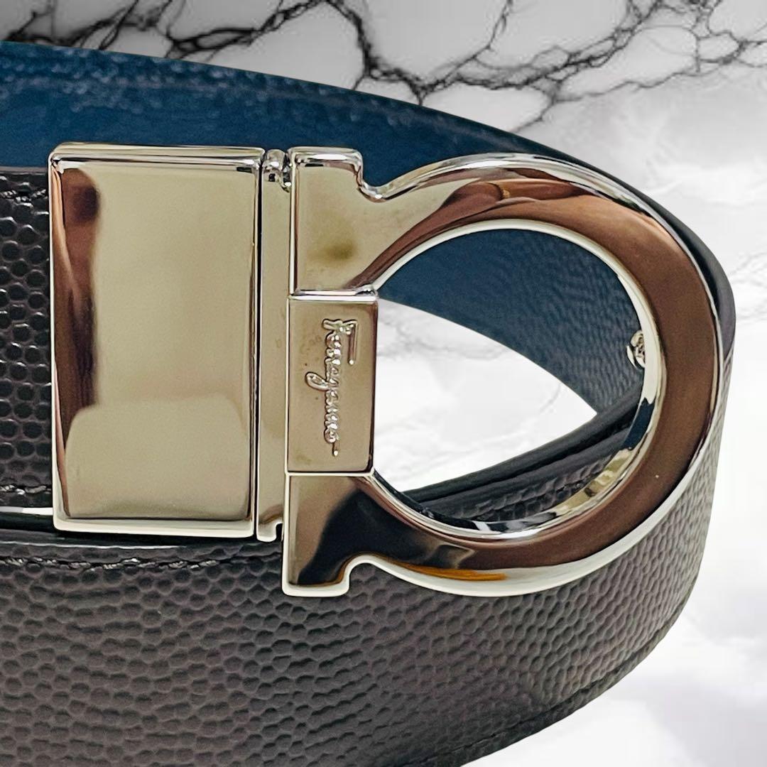 【サルバトーレフェラガモ】美品リバーシブル ガンチーニ ドレス ビジネス 茶×紺