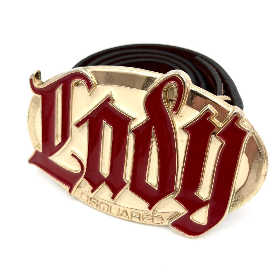 【美品】Dsquared2 Ladyロゴ レザーベルト　ブラウン