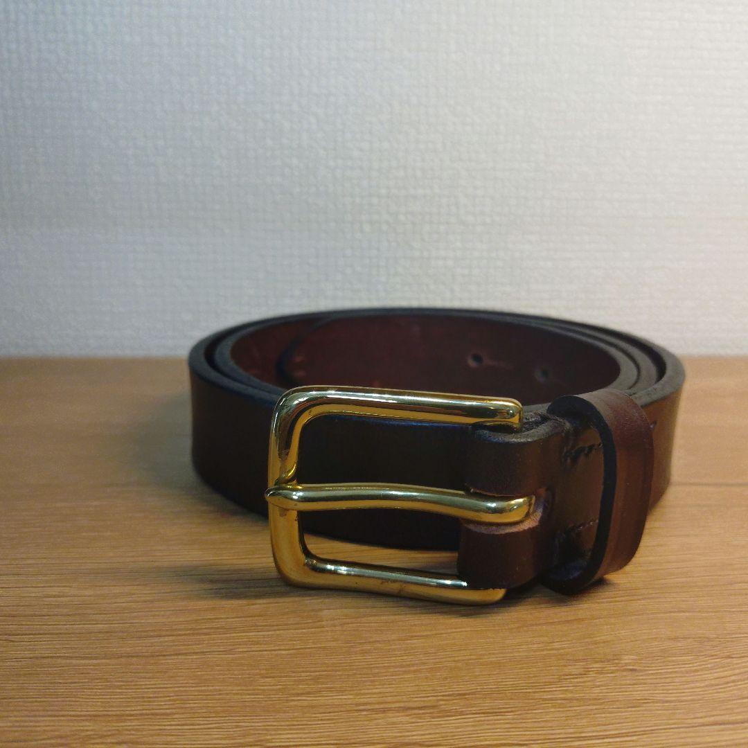 Jabez Criff ブラウンレザーベルト ゴールドバックル サイズ34