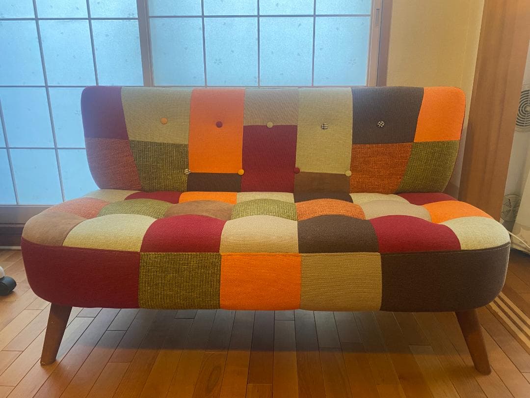 不二貿易 2人掛けソファ パッチワーク オレンジ マルチカラー デイジー