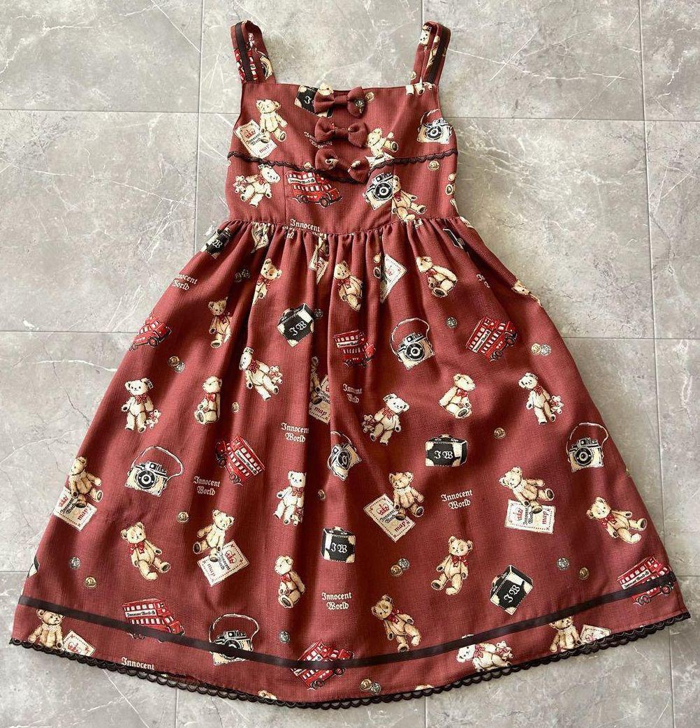 美品☆イノセントワールド 旅行中クマちゃん柄ワンピース サイドファスナー有り