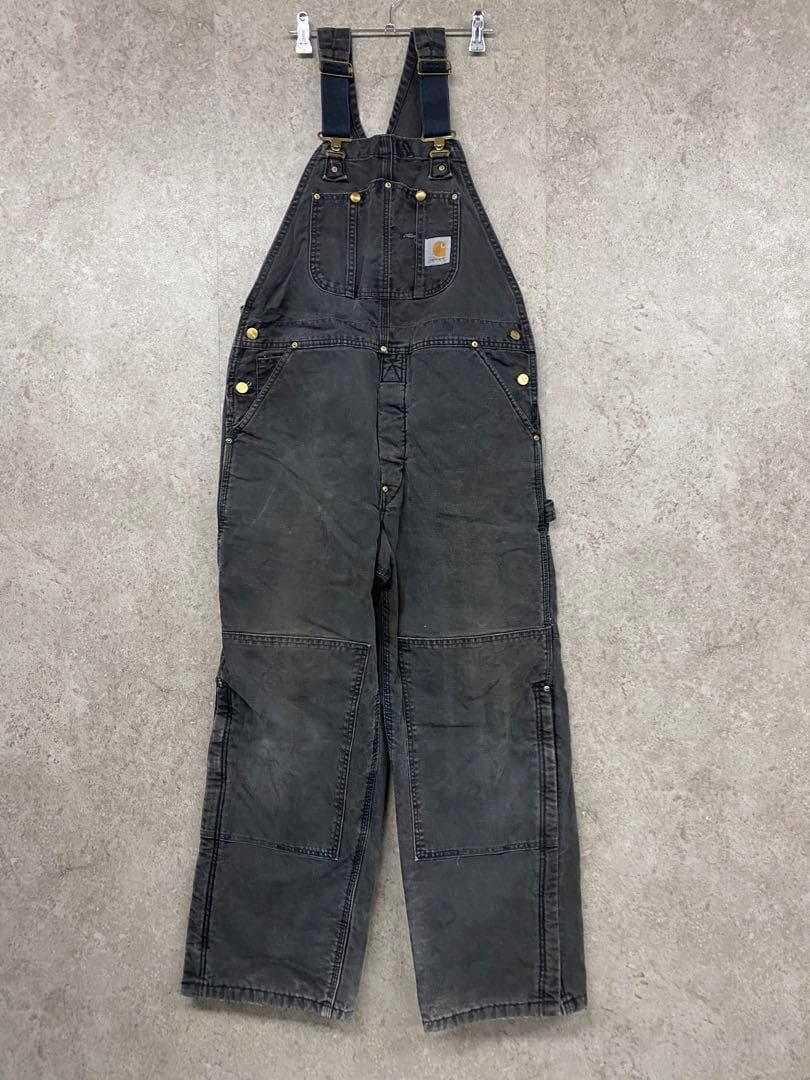 レア USA製90s古着○カーハート オーバーオール ブラック W38×L30