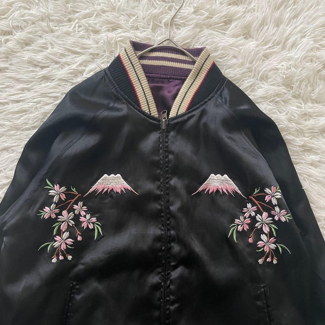 日本地図　富士山　桜　龍　刺繍　長袖　スカジャン