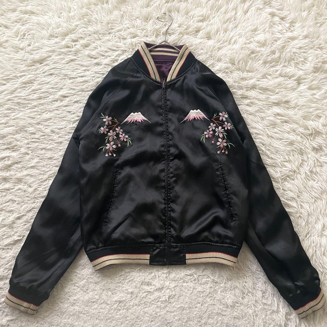 日本地図　富士山　桜　龍　刺繍　長袖　スカジャン