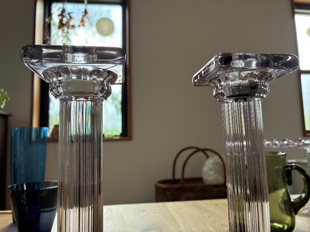 英国アンティーク　ガラス燭台ペア　キャンドルスタンド