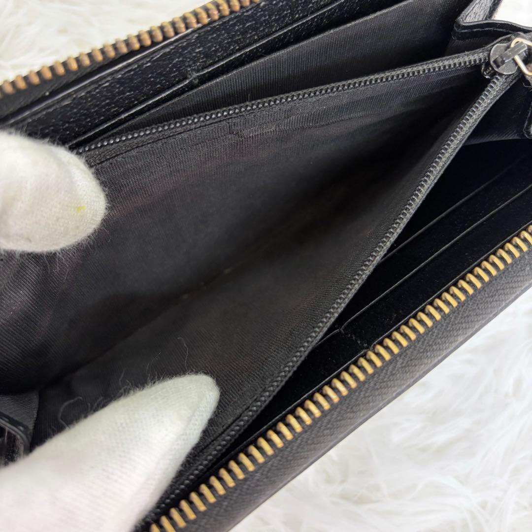 美品✨グッチ　長財布　ラウンドファスナー　GGマーモント　シボ革　ブラック