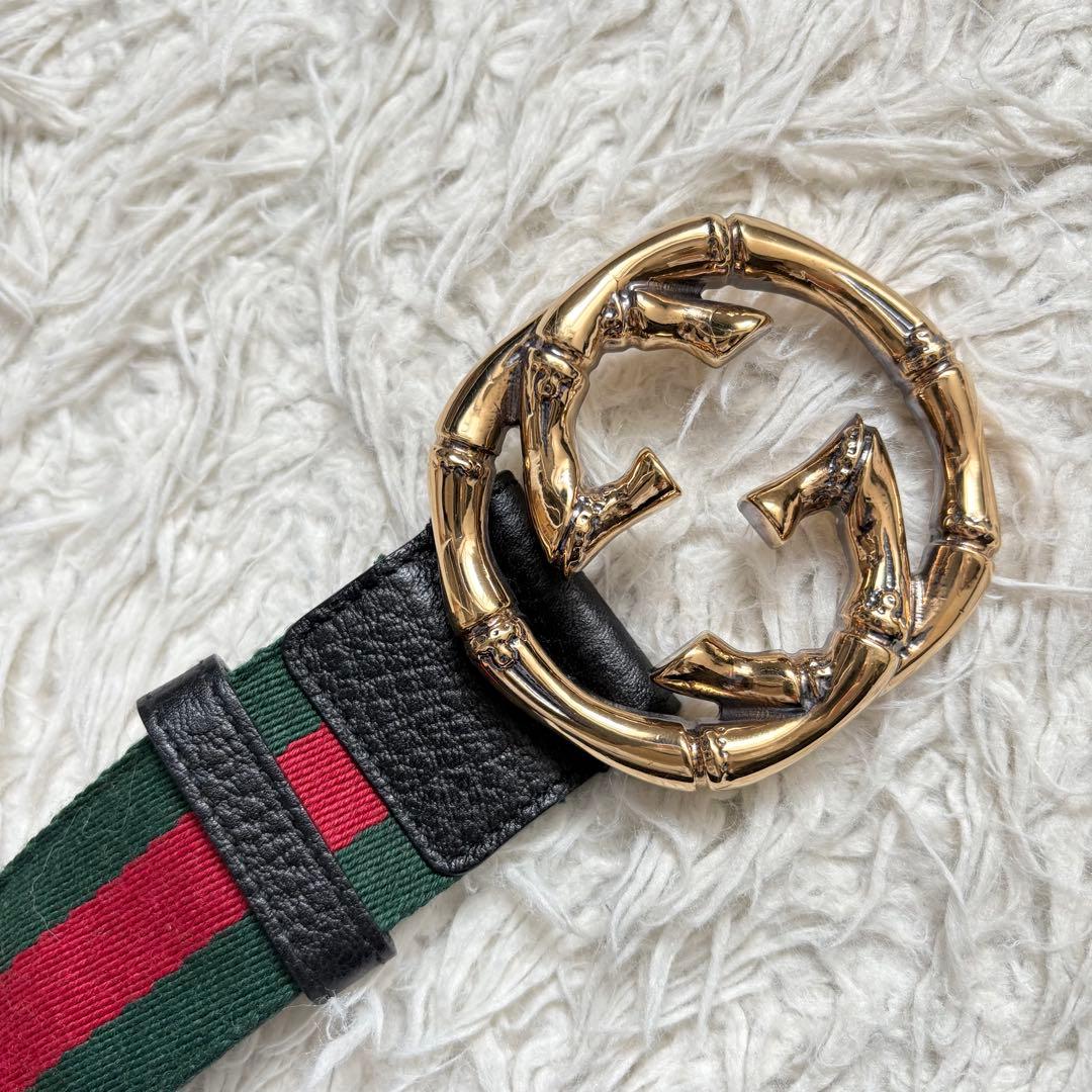 【美品】グッチ GGバックルベルト バンブー シェリーライン 114868