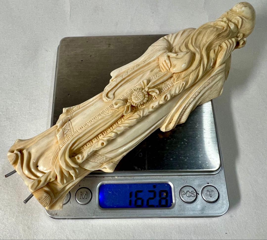 象牙風　寿老人　人物　繊細彫刻　置き物