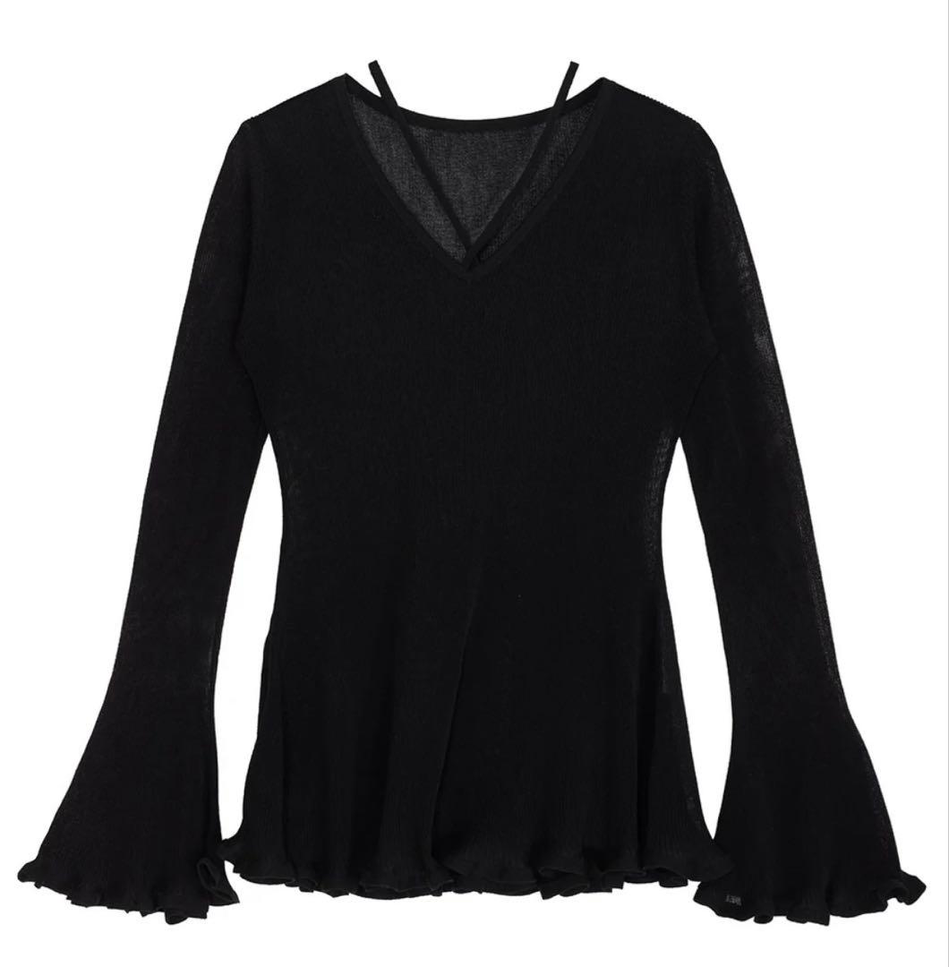 【最終値下げ】Ameri SHEER FRILL V NECK KNIT TOP