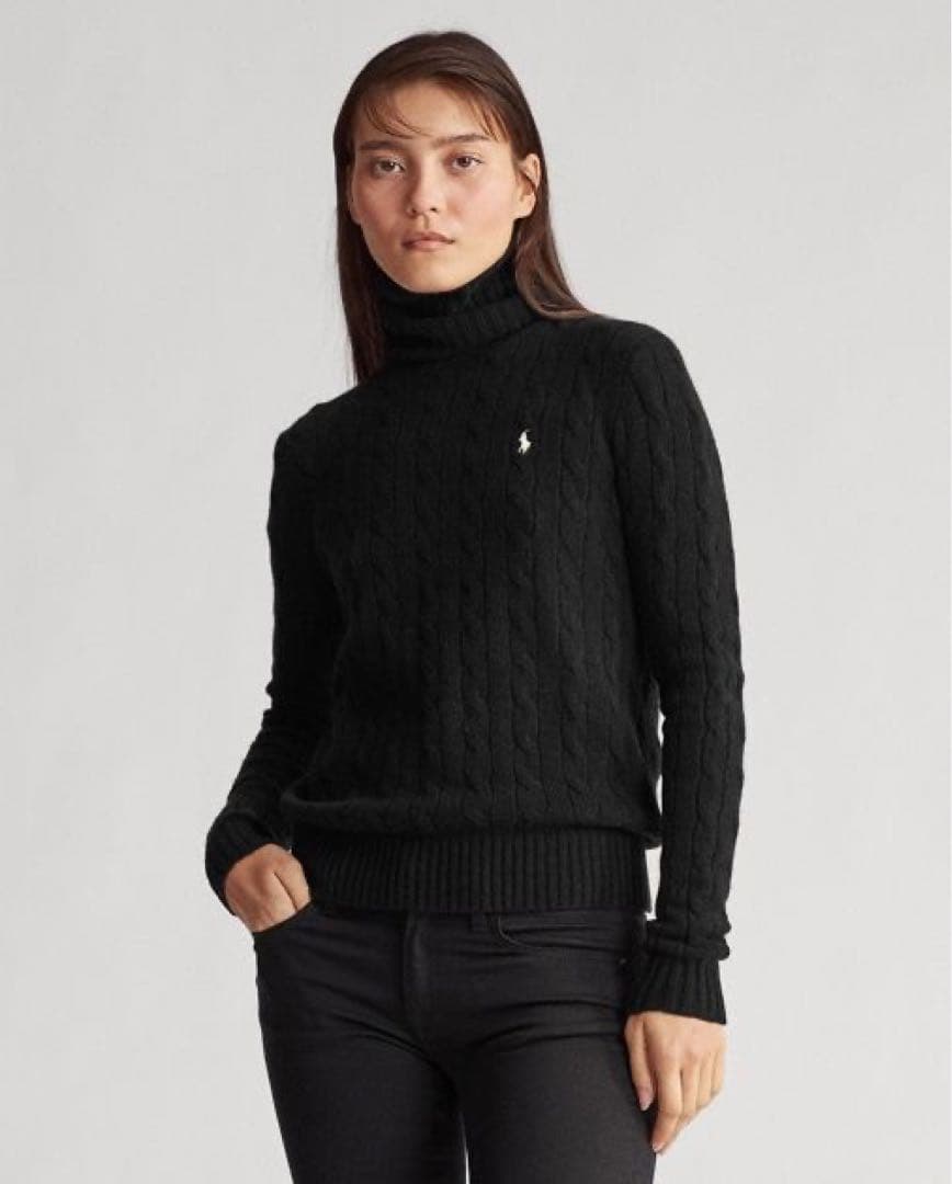 【ぽんちゃん】ラルフローレンスポーツ ケーブルニット タートルネック 黒