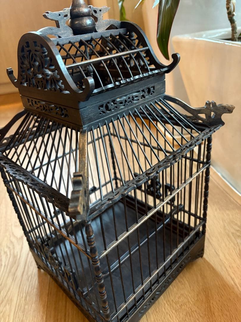 鳥籠　中国アンティーク　美品　龍　置物　木製品