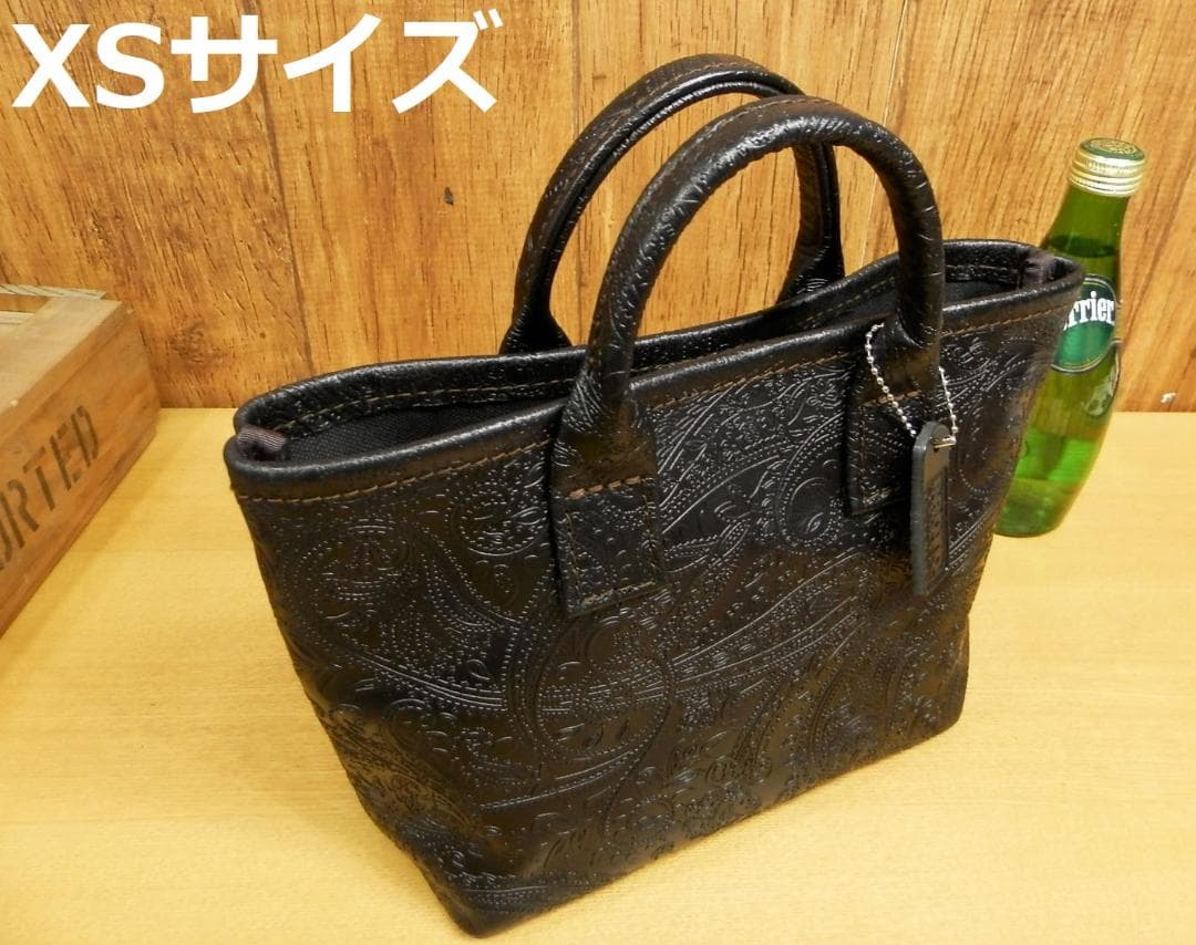 ☆XSサイズ☆ちょい悪ブラックペイズリーのミニトートバッグ!日本製　姫路レザー黒
