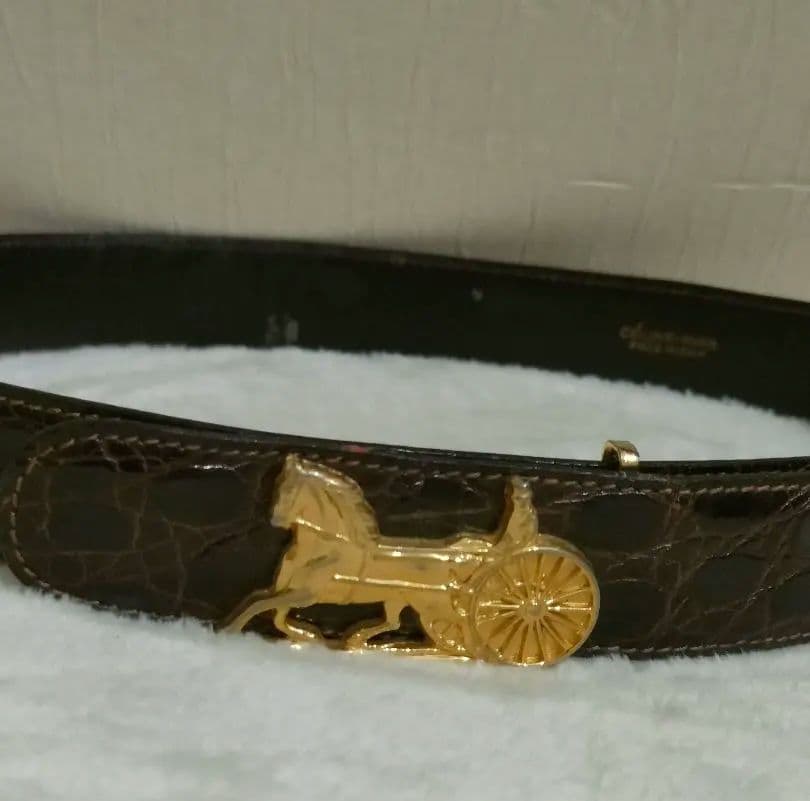 CELINE　セリーヌ ベルト 馬車金具 クロコ型押し レザー 革 ウエスト