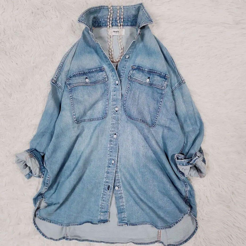 桜*丸様 美品 ヘルシーデニム デニム シャツ Almond ライト ブルー サ