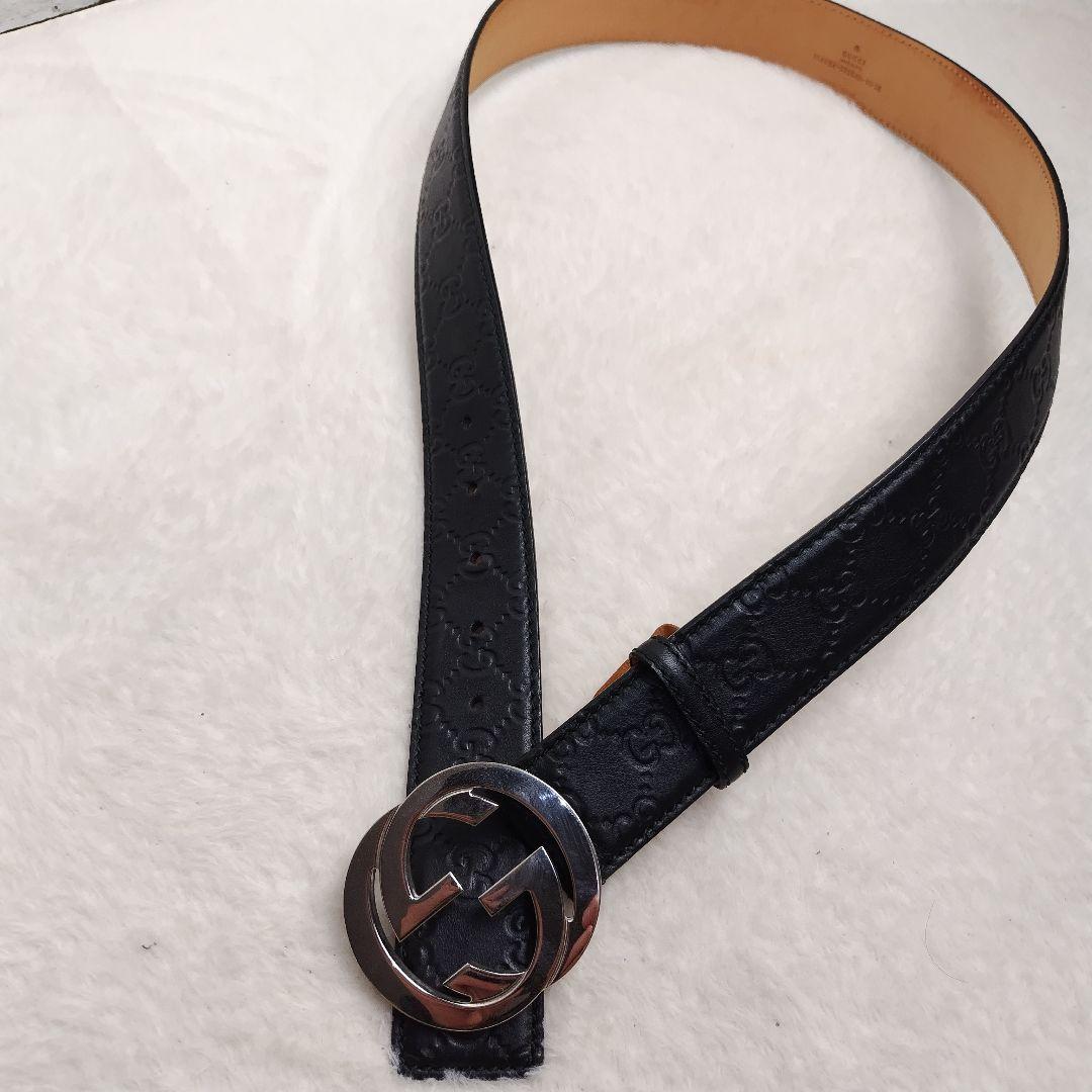 ✨極美品✨GUCCI グッチ ベルト インターロッキング グッチシマ　ブラック